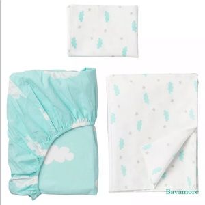 IKEA 4-piece Bedlinen Set Crib White/Turquoise NEW
